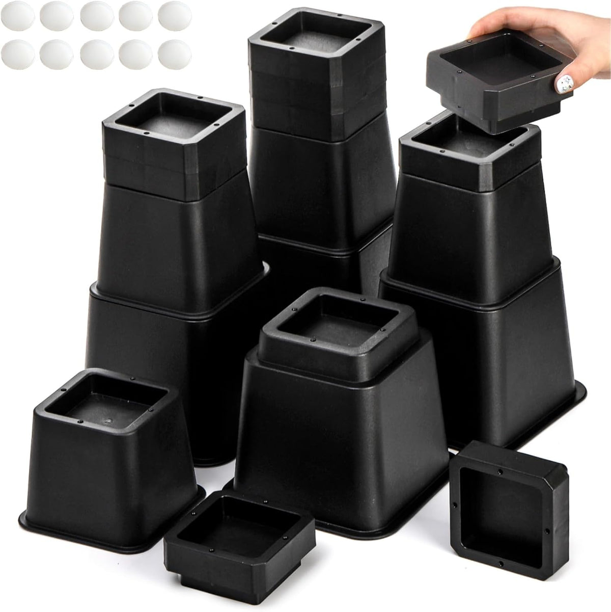 Pumtus 16 Pack Adjustable Furniture Risers, 3,4,5,6,7,8,9,10 Inch Heavy Duty Bed Lift Elevator with Anti-Slip Mats, Stackable Sofa Couch Desk Chair Risers for Additional Storage