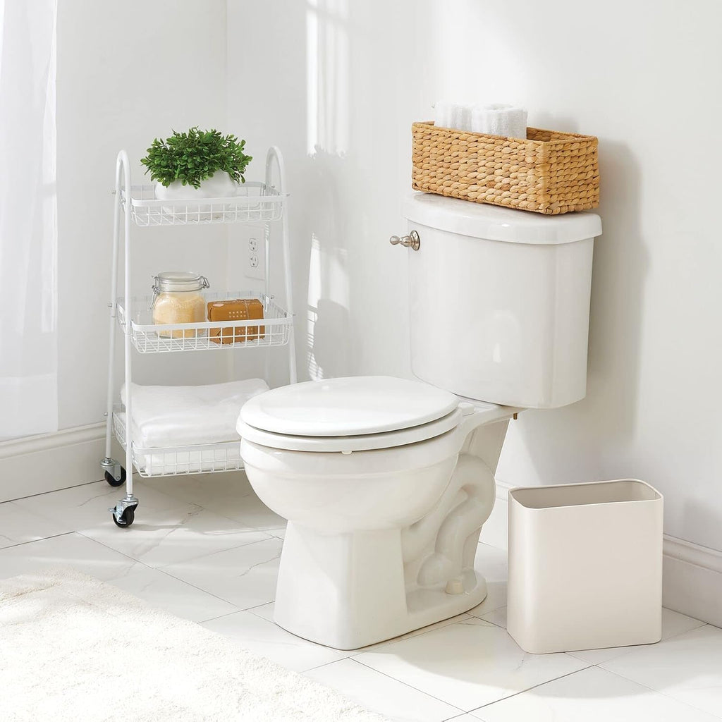mDesign Small Metal 2.4 Gallon/9 Liter Trash Can Wastebasket Garbage Bin for Bathroom, Slim Rubbish Waste Bin Trashcans - Mirri Collection - Cream