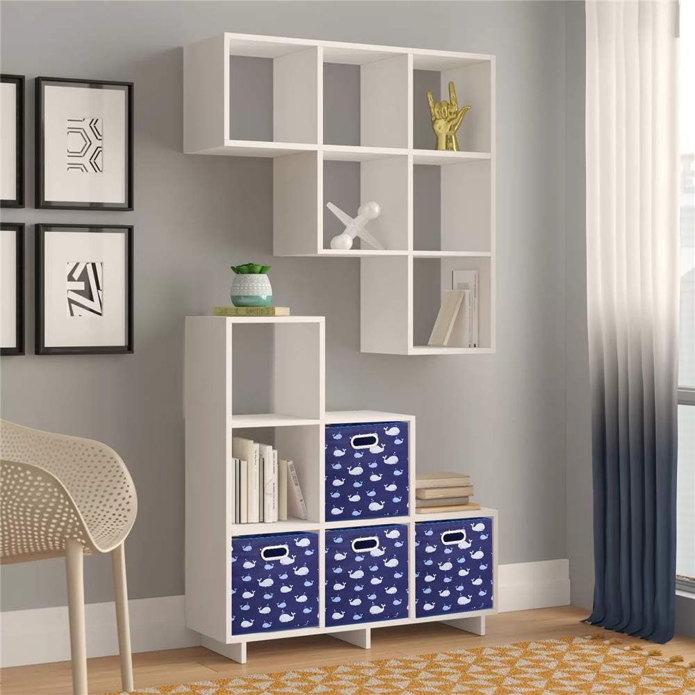 Whale Collapsible Cloth Storage Cube Baskets Blue Fabic Cube Bins 10.5x 10.5 x11 in Foldable Storage Cube Boxes Folding Storage Inserts Drawer for Cube Organizer Storage ,QY-SC11-3