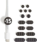 U Brands Silicone Cord Organizers, Set of 15 Cable Clips, Black