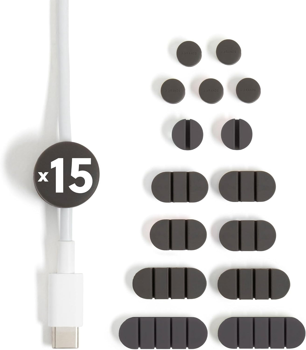 U Brands Silicone Cord Organizers, Set of 15 Cable Clips, Black