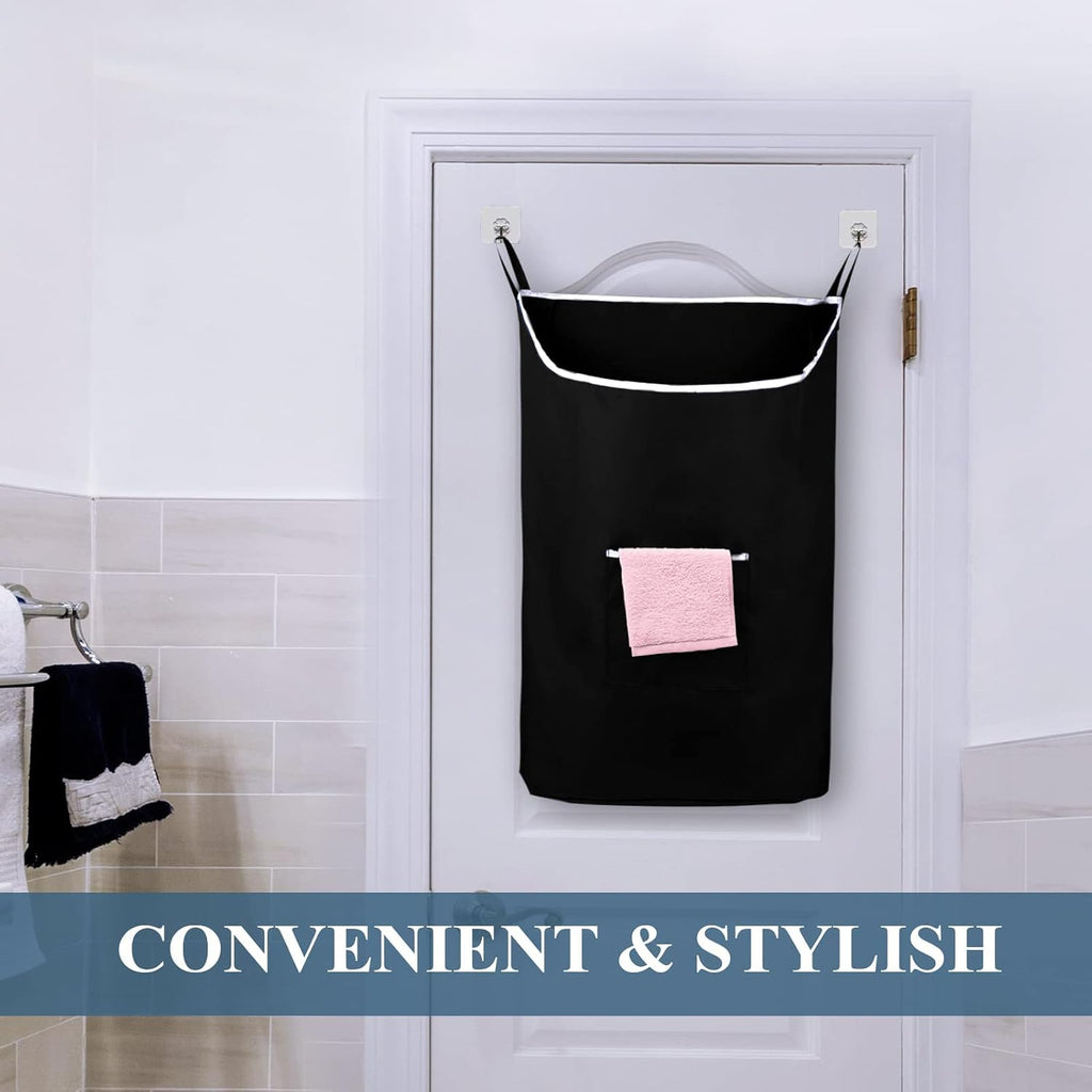 TFLC Over the Door Hanging Laundry hamper bag, 18x4.75x28", Black-L
