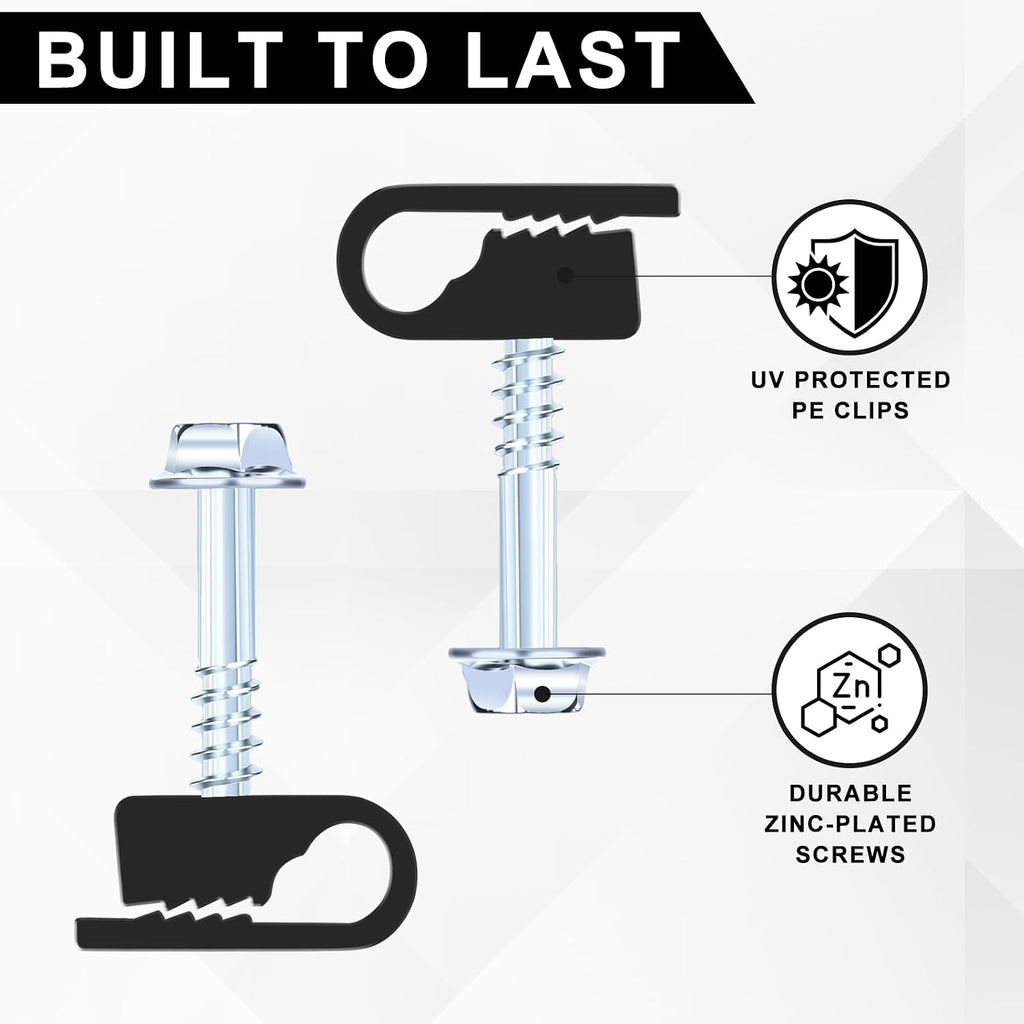 Cable Clips with Screws Fastener 1/4 Inch (6 mm) - All Weather Wire Clips for Coaxial, Ethernet,Electrical Cables,Brick/Stucco Siding Clips, UV-Resistant for Outdoor Wall Mount, 30 Pack,Black