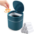 Mini Desk Trash Can with Pop-Up Lid Includes 180 Bags 0.5 Gallon, Blue