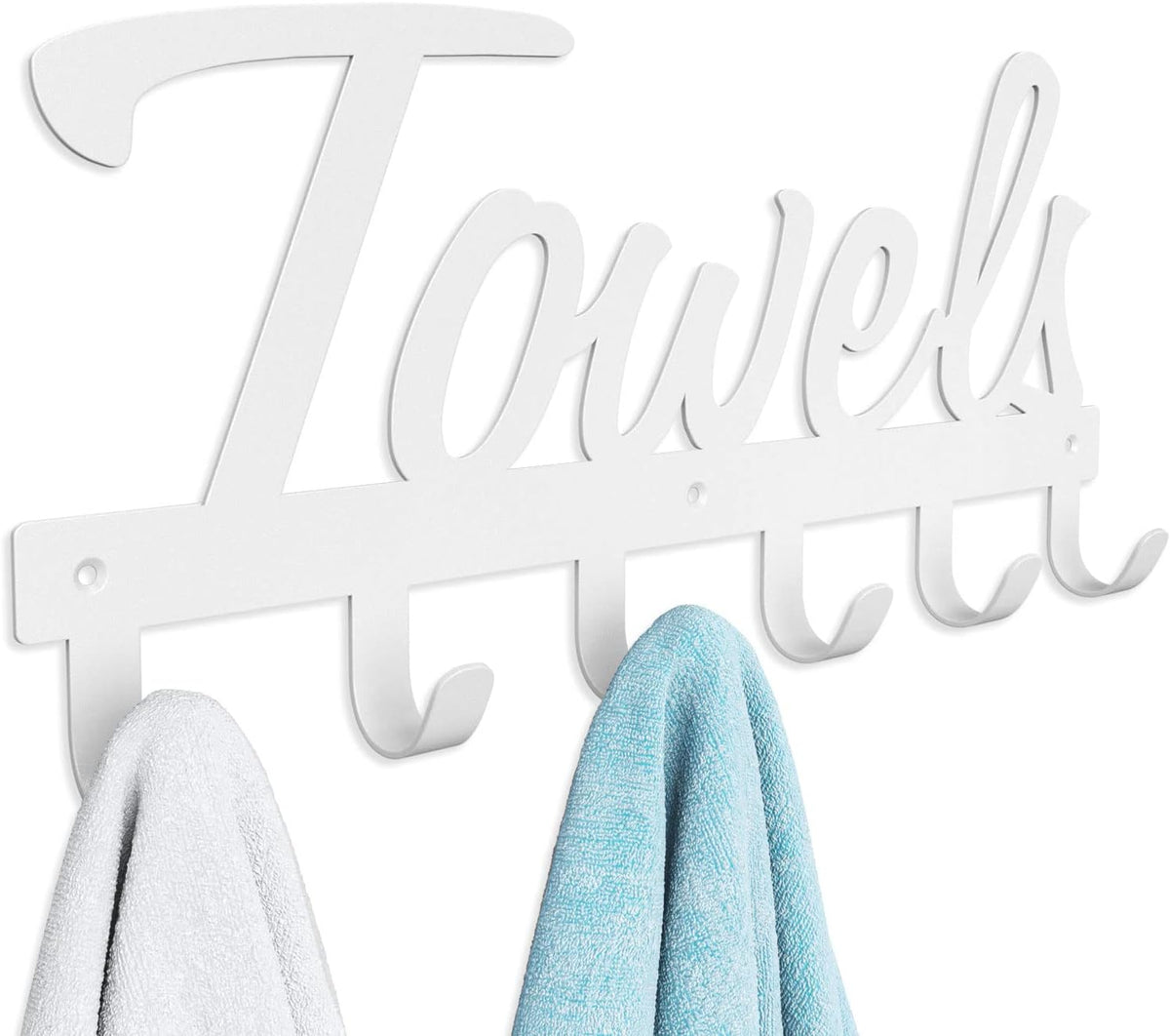 Livelab Towel Rack, Towel Racks for Bathroom Wall Mounted, 6 Hooks White Towel Holder for Bathroom Space Saving, Waterproof Rustproof Easy Install Towel Hanger for Bathroom, Pool, Living Room
