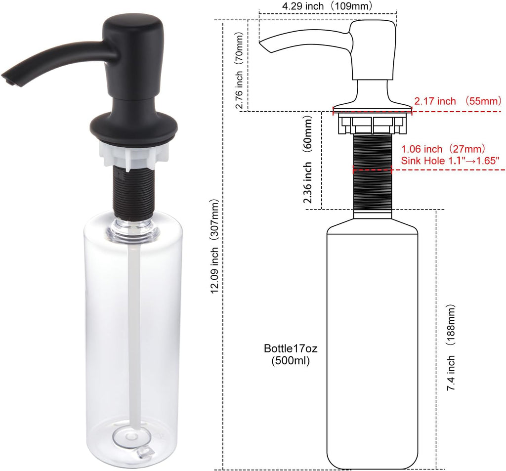 GAGALIFE Kitchen Sink Soap Dispenser with 17 OZ Large Bottle - G087B