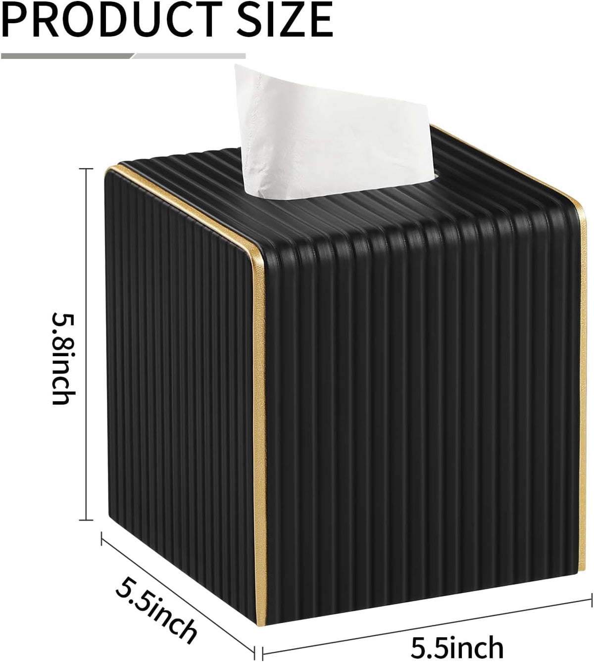 Square PU Leather Tissue Box Cover with Magnetic Closure, Decorative Tissue Holder & Storage Container for Bedroom, Living Room, Dining Room, Bathroom, Countertop, Desk & Office (Black)
