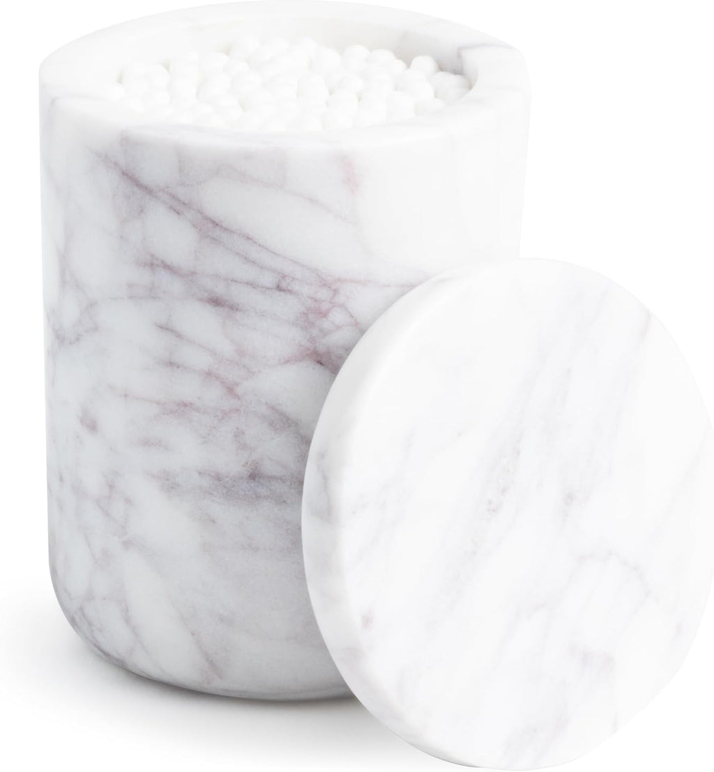 Cork & Mill Marble Bathroom Canister with Lid for Qtips and Swabs