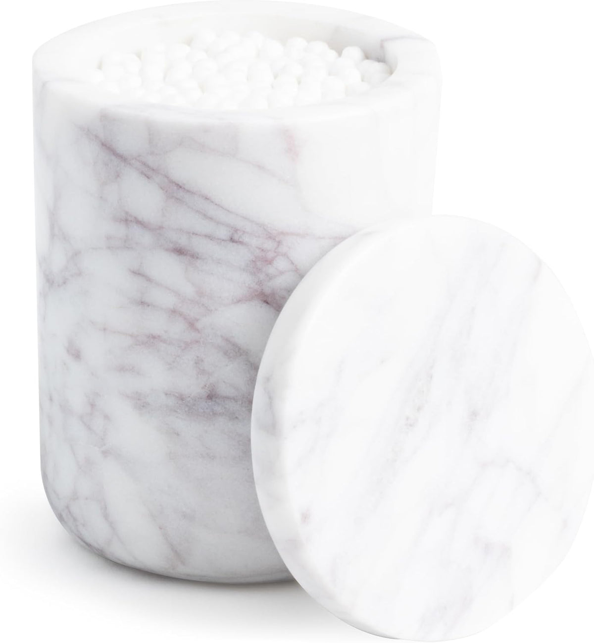 Cork & Mill Marble Bathroom Canister with Lid for Qtips and Swabs