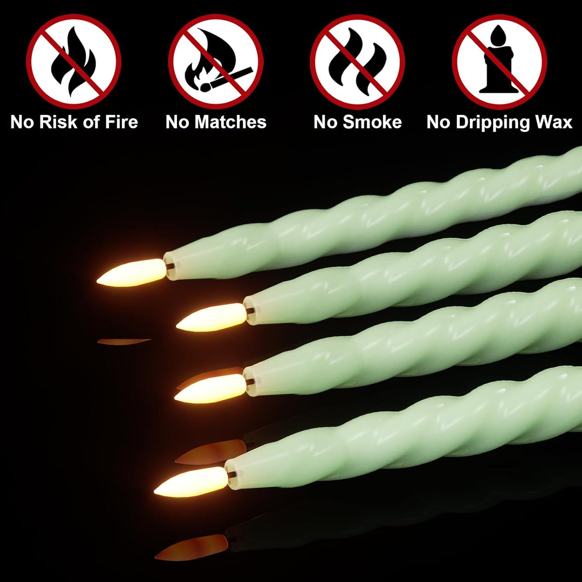 Eldnacele Green Flameless Taper Candles Battery Operated with Remote Timer