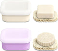 OTHIX 2 Pack Leakproof Silicone Travel Soap Case Travel Essentials-Small Bar Soap Holder Container with Drainage Layer & Mini Portable Soap Dish for Shampoo Bars, Gym, Camping (Cream & Light Purple)