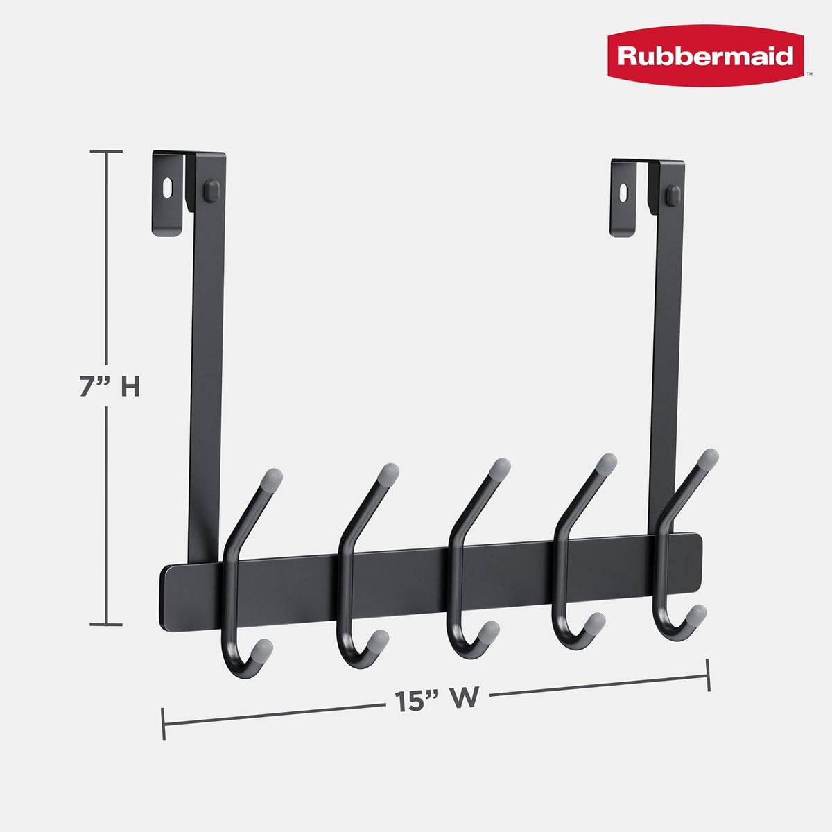 Rubbermaid Over the Door Hook Rack with 5 Double Hooks, No Drill Needed, for Towels, Robes, Hanging Accessories in Bathroom, Bedroom, Closet, Dorm, Gray