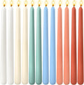 12 Pack 10 inch Assorted Color Taper Candle Set for Holiday Dinner Party, Unscented Long Candlesticks, Dripless and Smokeless, 7-8 Hours Burn