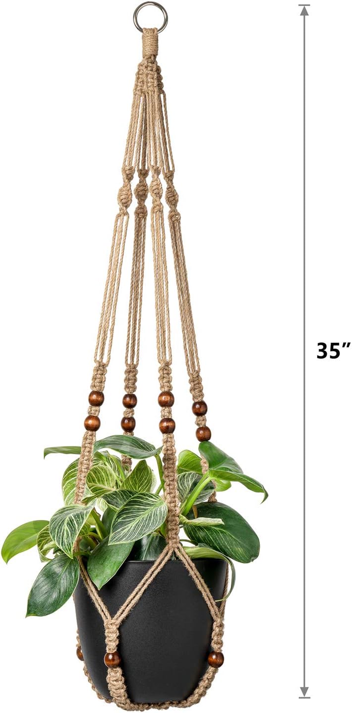Mkono Macrame Plant Hanger Indoor 35 Inch Hanging Planter Basket Brown 2Pcs