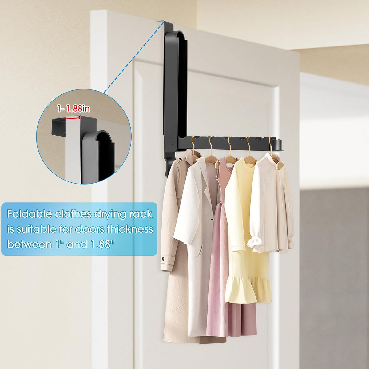 Over The Door Drying Rack, 2 Pack Grey Foldable Clothes Hanger Doors Hooks