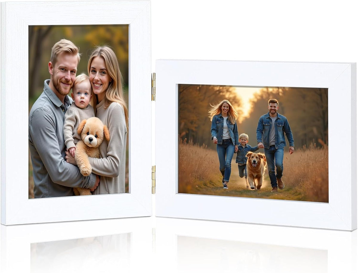 5x7 Double Hinged Picture Frame with Real Glass, PS04-WHD7