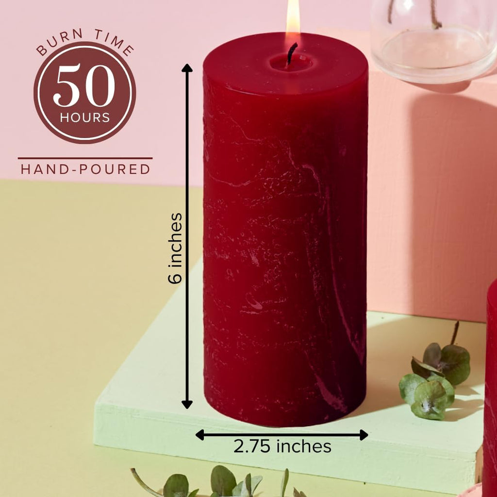 Burgundy Red 3x6 Scented Pillar Candles, Cinnamon Clove, 3Pack, Fall Decor