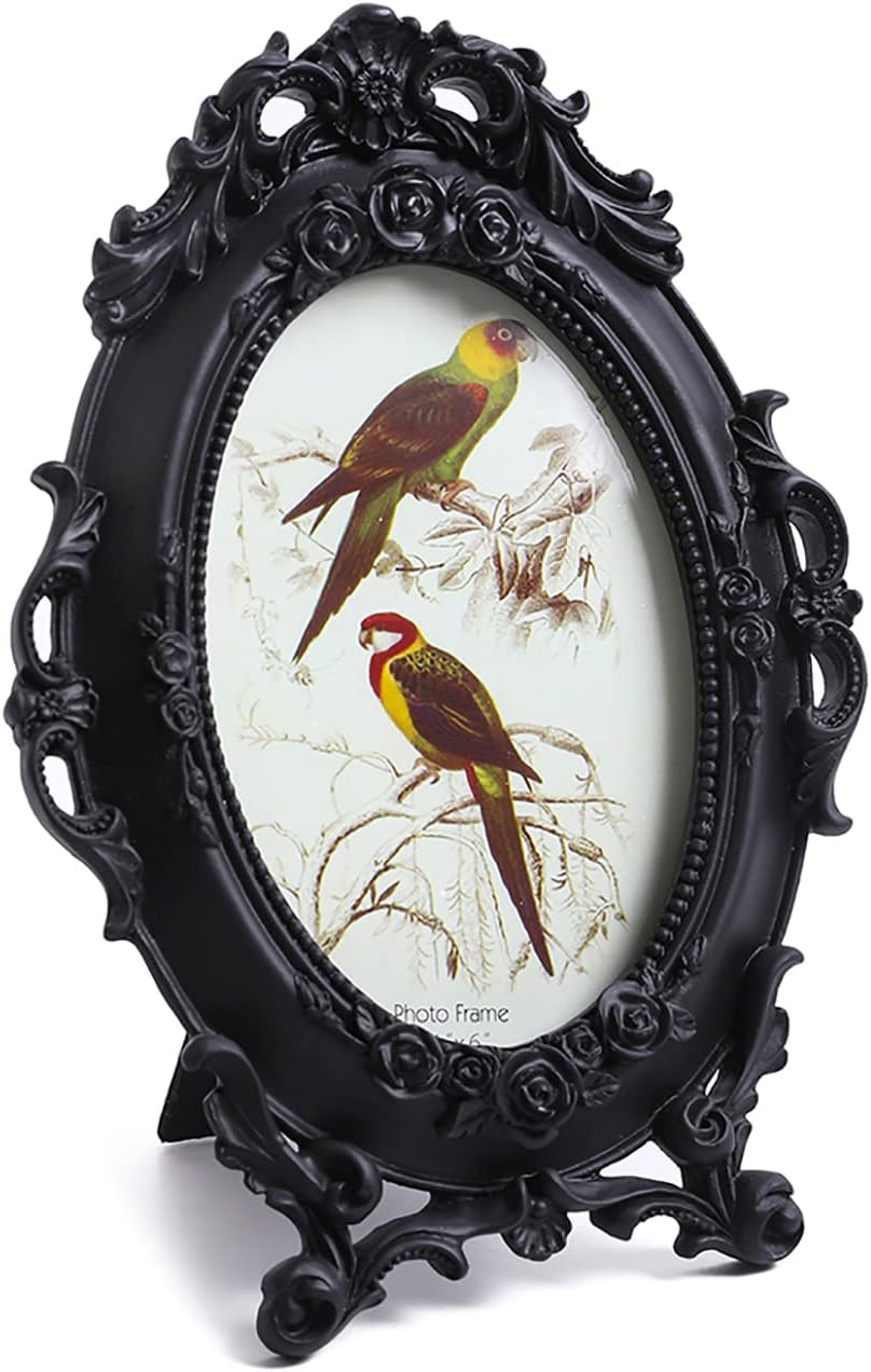 SIKOO Ornate Picture Frame 4x6 Antique Frames Vintage Frames Tabletop and Wall Mount Oval picture Frame, Victorian Home Decor, Black