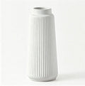 vensovo 8 Inch Glossy White Ceramic Vase, Conical Ribbed Flower Vase