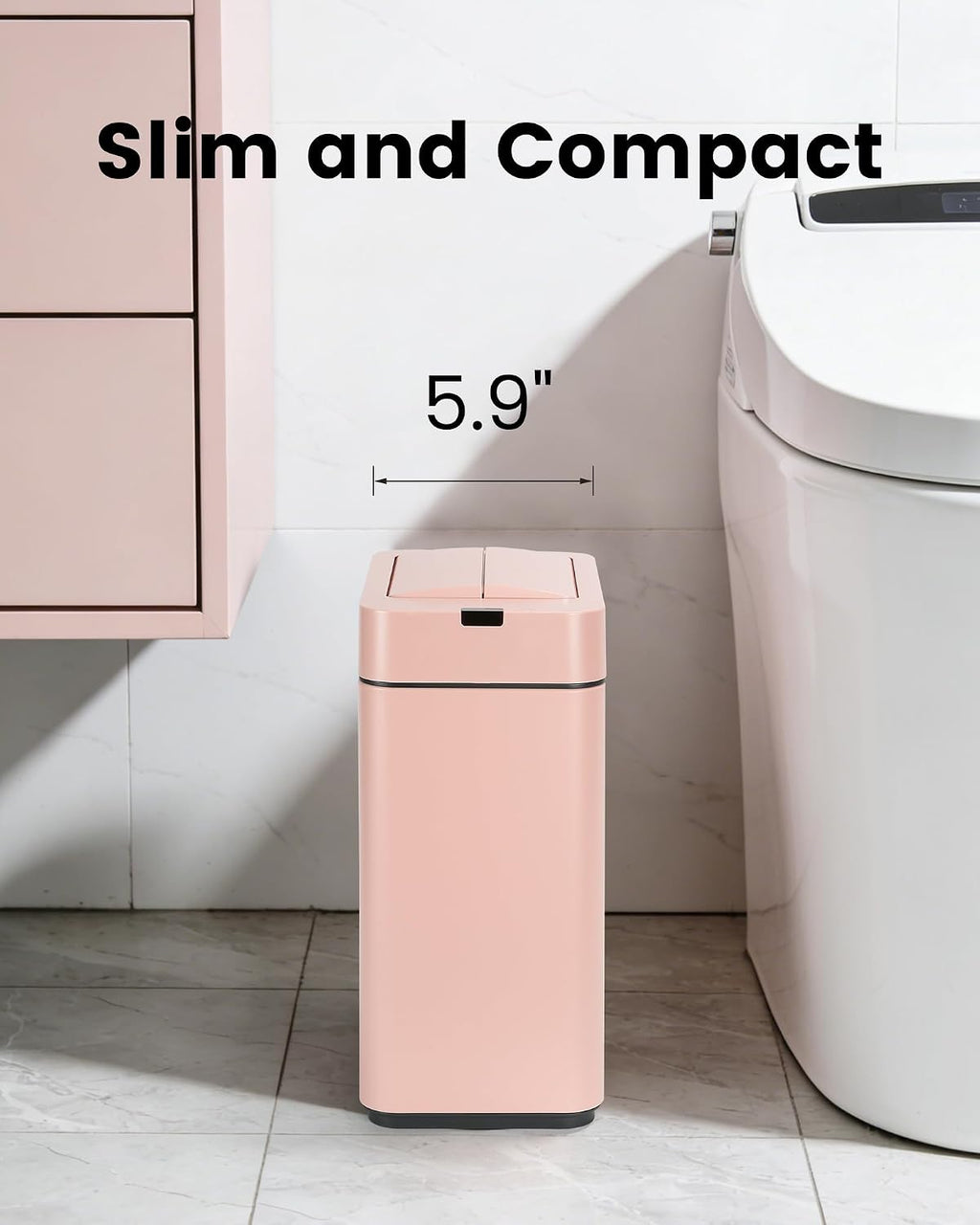 ELPHECO Slim Bathroom Trash Can with Lid 2.6 Gallon Smart Trash Can Pink