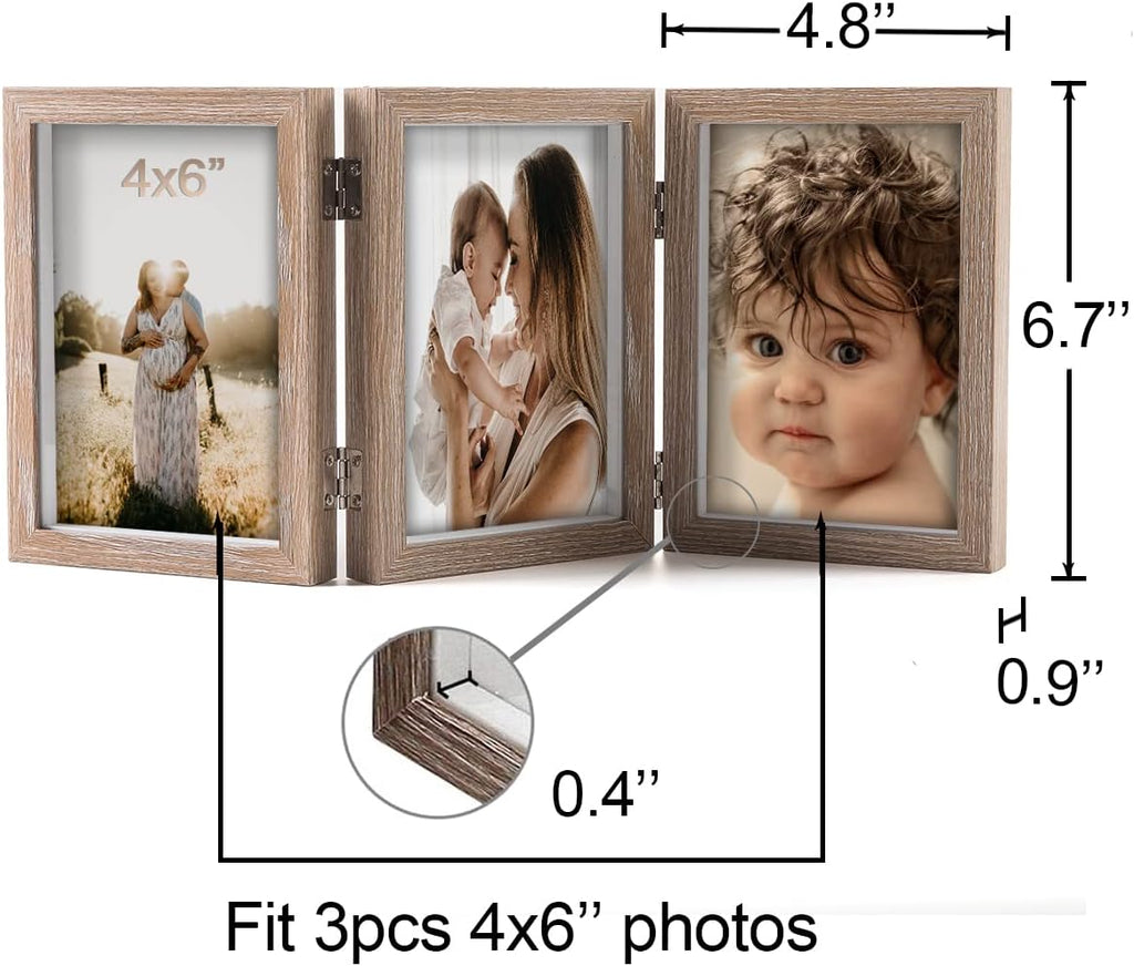 WUTL 4x6 Picture Frame Triple Frame Shadow Box with Glass Front Wood Grain