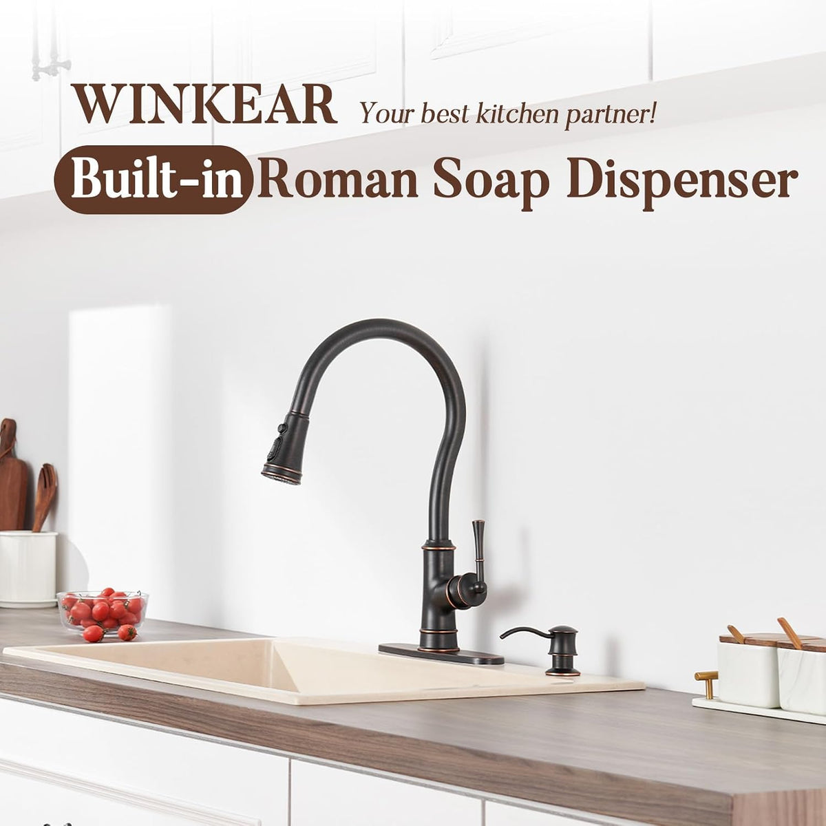 Built in Soap Dispenser for Kitchen Sink Countertop, Brass, Bronze