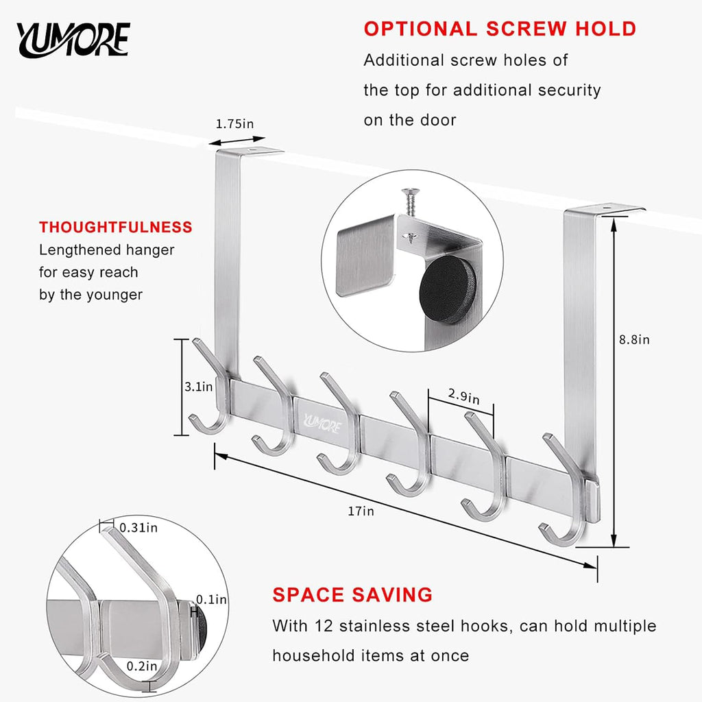 YUMORE Over The Door Hooks, Heavy Duty Door Hanger, Brushed Finish