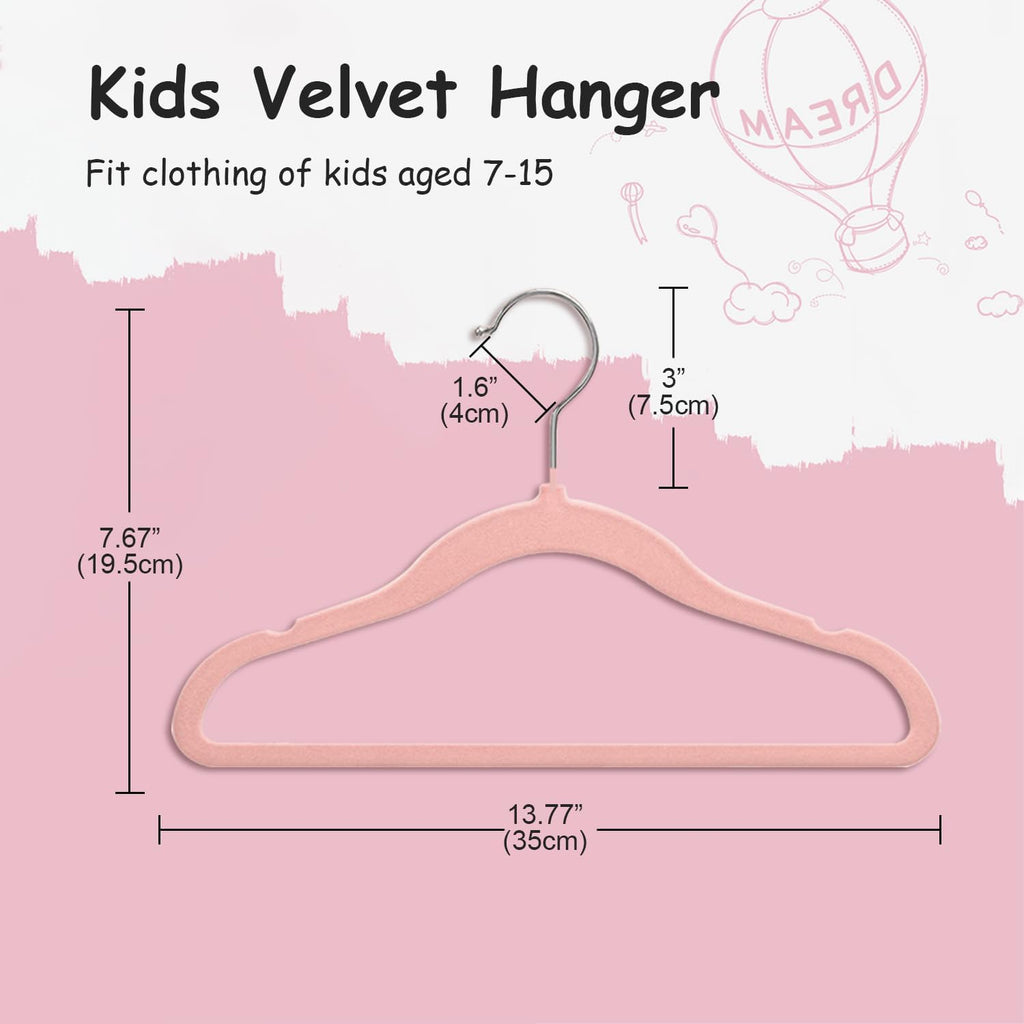 Stormix Kids Velvet Hangers Non-Slip Space Saving Swivel Hook 32 Pack Pink
