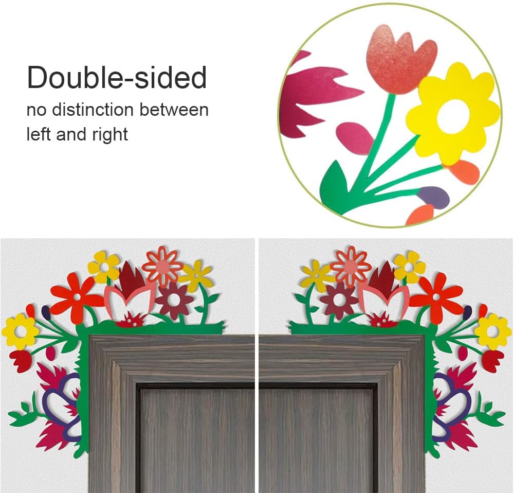 2024 Hand Painted Door Topper, Metal Left Sided Hummingbird Flower Cardinal Flamingo Starfish Leaf Funny Creative Door Frame Topper Corner Silhouette Wall Art Decor for Nature Lovers (Flower)