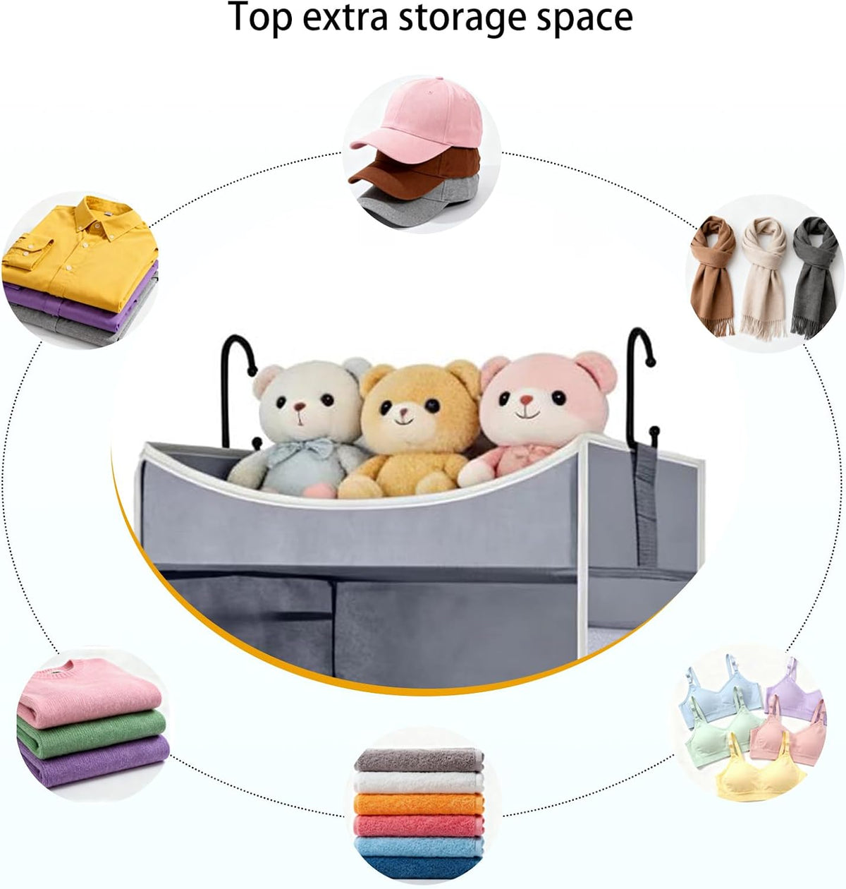 6-Shelf Hanging Closet Organizer and Storage with Side Pockets, Collapsible Closet Hanging Shelves for Storage, Grey