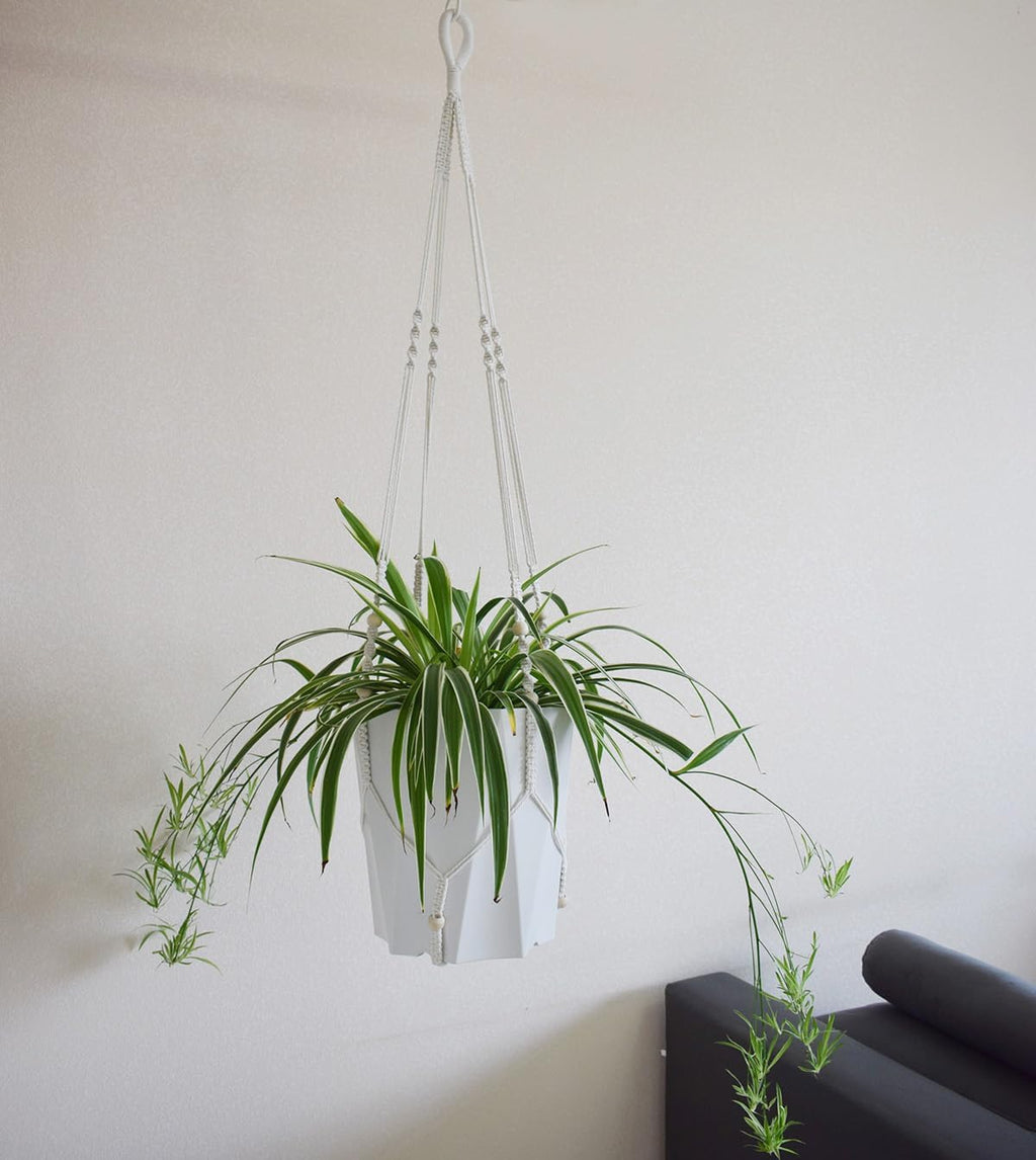 Macrame Plant Hanger Extra Long (52") Indoor Plant Holder with Beads, no Tassel- Long Plant Hanger for Tall Ceiling- Hanging Plant Holder for 6”-14”Pots -(1 Pack)