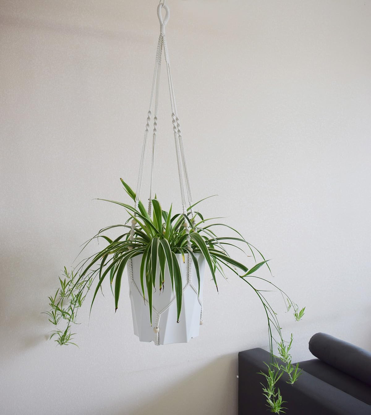 Macrame Plant Hanger Extra Long (52") Indoor Plant Holder with Beads, no Tassel- Long Plant Hanger for Tall Ceiling- Hanging Plant Holder for 6”-14”Pots -(1 Pack)
