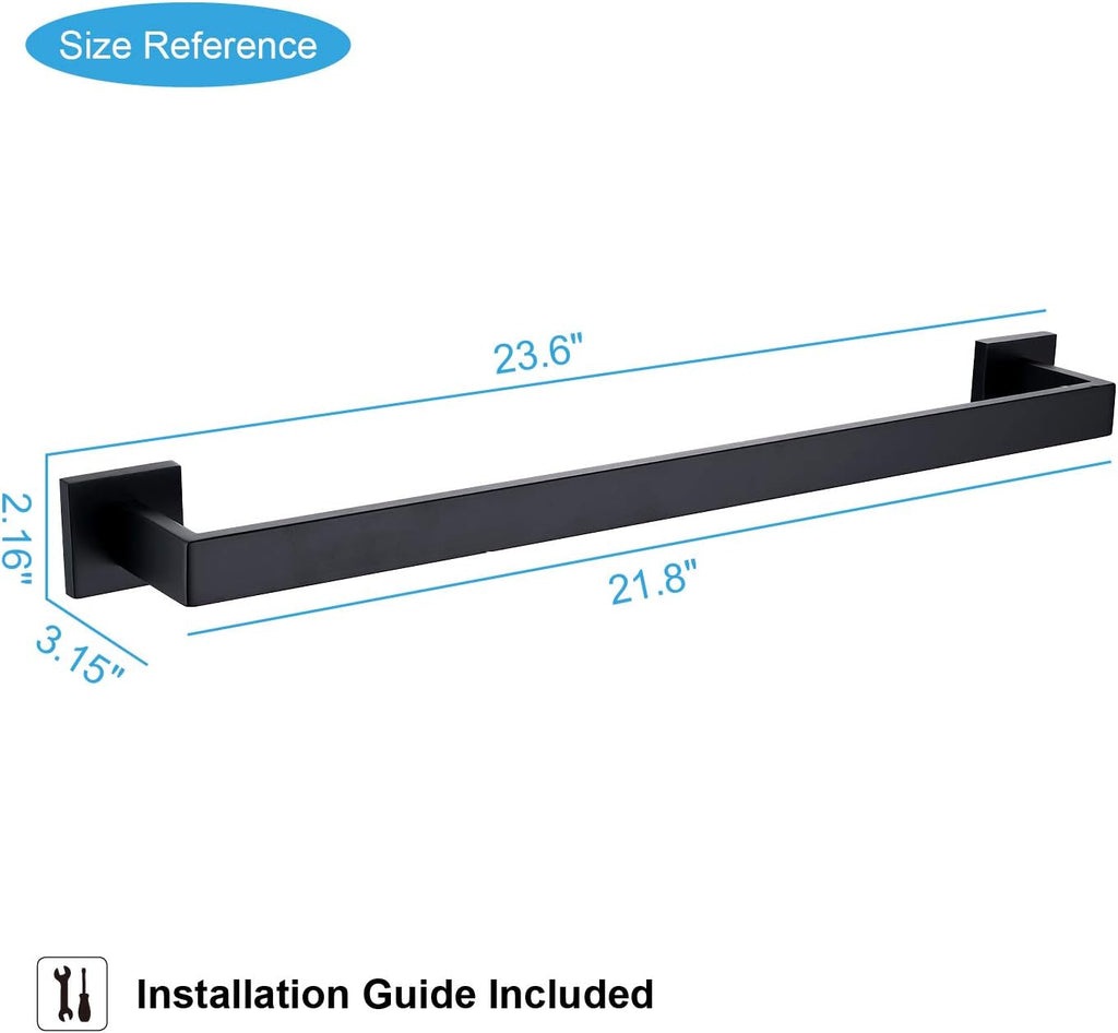 TASTOS Black Single Towel Bar 23.6-Inch Bathroom Towel Holder