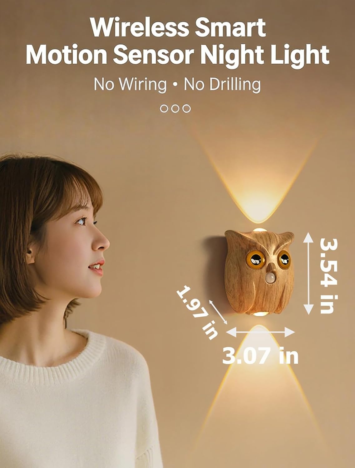 Owl‑Shaped Wireless Motion Sensor LED Wall Night Light, Up‑Down Lighting