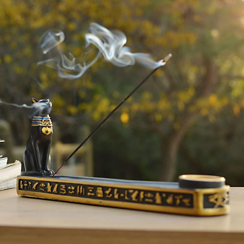 OwMell Egyptian Bastet Incense Holder for Sticks Cone Incense Burner