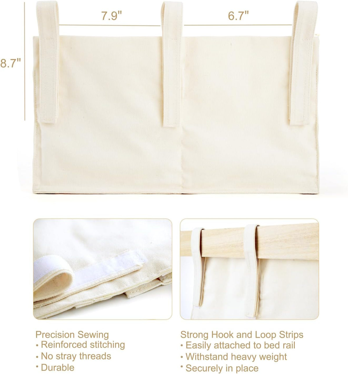 Mkono Bedside Caddy, Macrame Bunk Bed Hanging Organizer, 7 Pockets Ivory