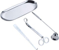 MUXSAM 4 in 1 Candle Accessory Set, Candle Wick Trimmer Candle Cutter, Candle Snuffer, Candle Wick Dipper, Storage Tray Plate, Candle Care Tools for Candle Lover, Thanksgiving, Christmas (Silver)