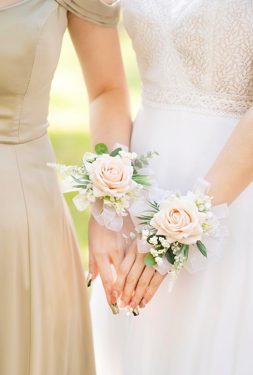 Champagne Corsage and Boutonniere Set Girl Prom Corsage Wristlet