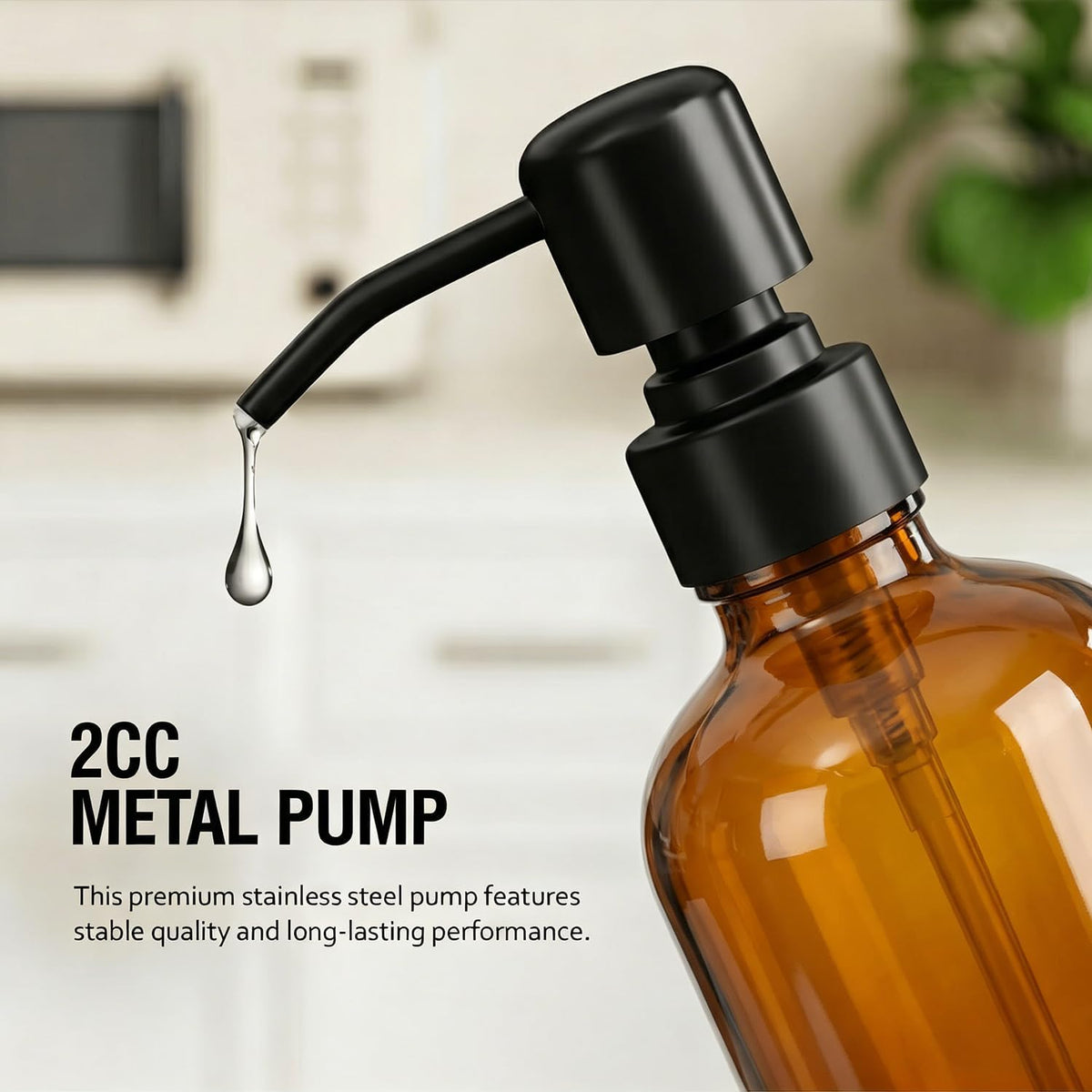 MOMEEMO Soap Dispenser Set with Ceramic Tray, Amber & Black