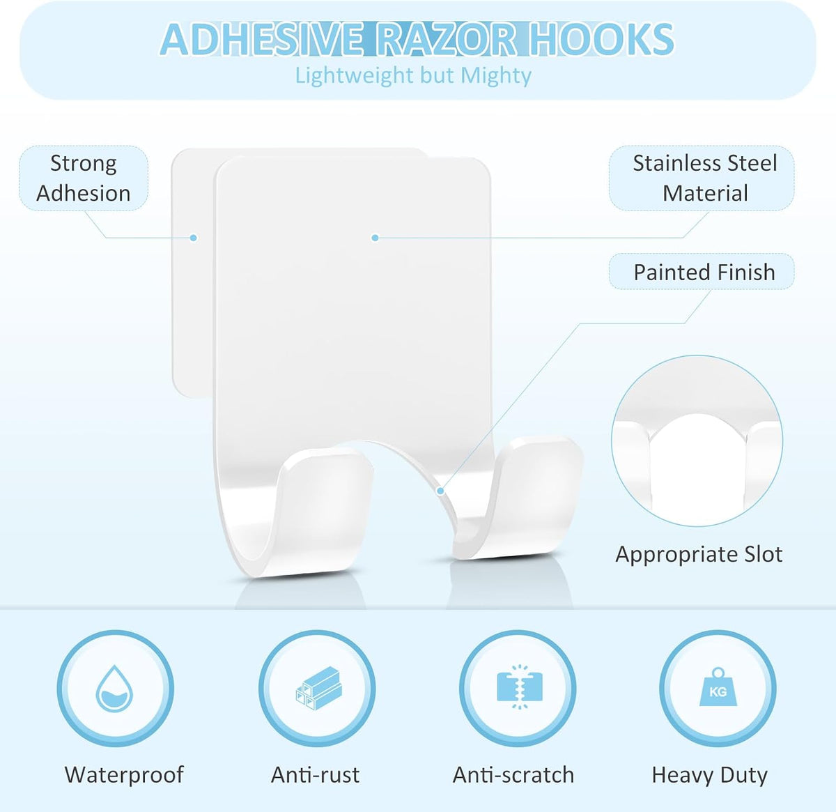 VIS'V Shower Wall Adhesive Razor Holder for His and Hers, White, 2 Pcs