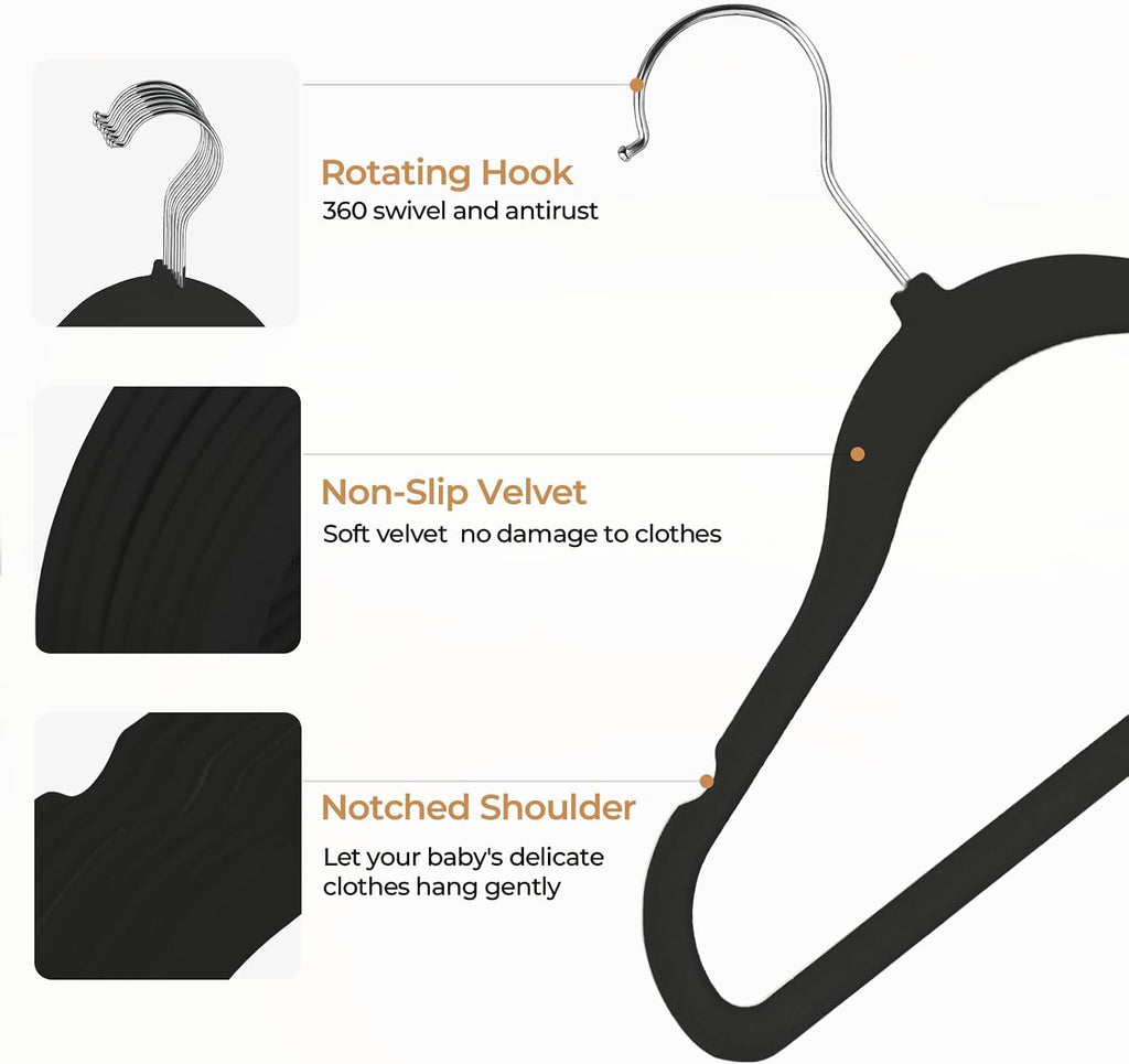 GoodtoU Velvet Kids Clothes Hangers 50 Pack 14.3 Inch Black