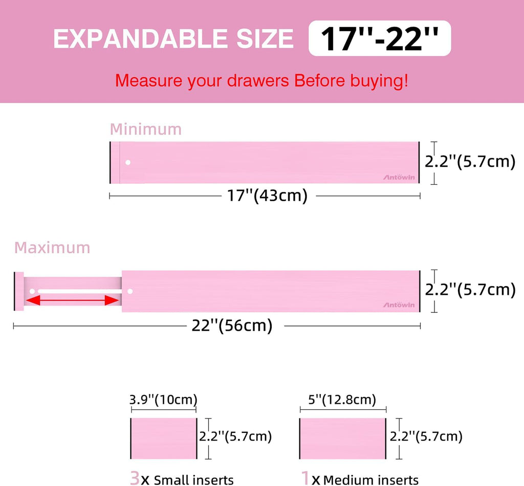 ANTOWIN Expandable Bamboo Drawer Dividers, Fits 17.6-21.6" Drawers