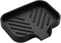 MicoYang Silicone Soap Dish with Drain Spout, Self-Draining Sink Organizer Tray for Bathroom and Kitchen, Sponges, Dispensers and Soap Holder, Non-Slip and Dishwasher Safe, Black (Compact, 4.9"×3.2")