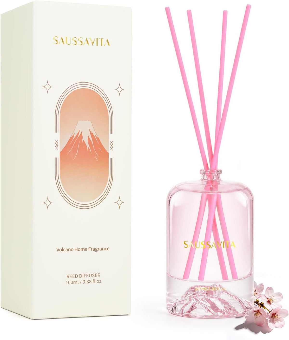 Reed Diffuser Set Volcano Design Cherry Blossom Scent, 3.28 fl.oz Diffuser with Sticks for 60 Days, Home Fragrance Reed Diffuser for Bathroom Shelf Decor & Room Freshener