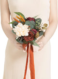 Ling's moment Bridesmaid Bouquet, 7 Inch Burnt Orange for Wedding