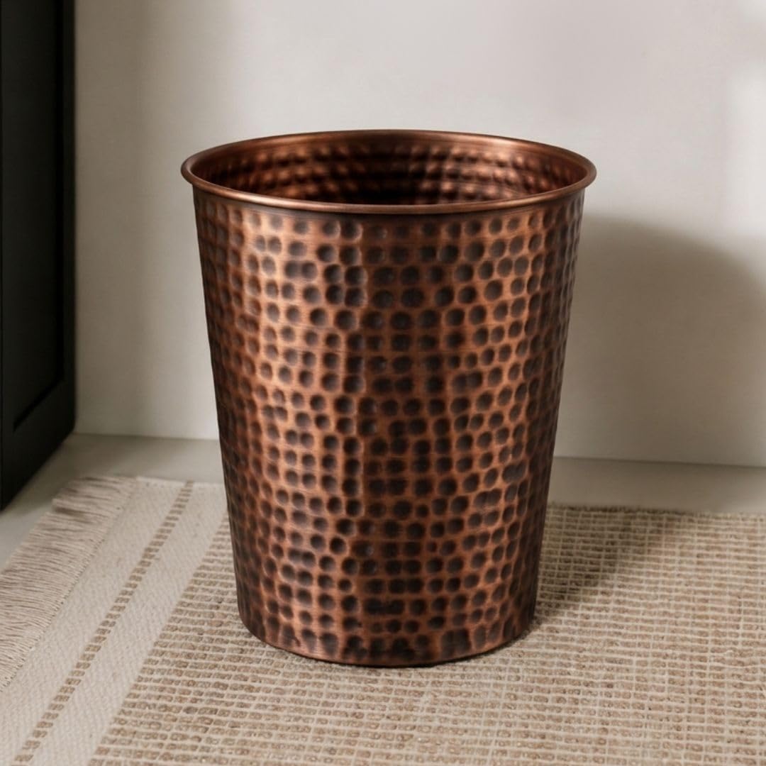 Monarch Abode Metal Bathroom Trash Can – Waste Basket for Bedroom, Office Desk, & Dorm, Hand Hammered, Durable Decorative Antique Copper Small Trash Can Bathroom Garbage Bin Wastebasket