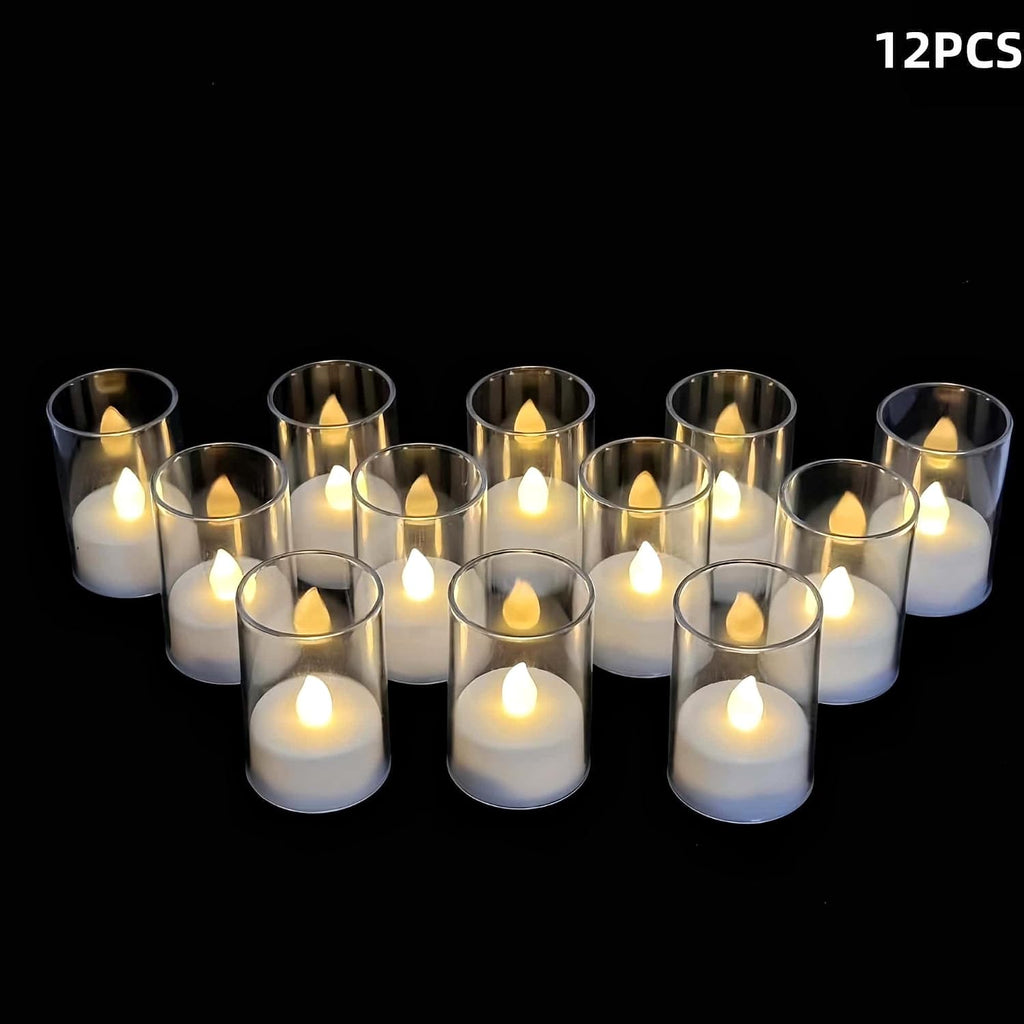 Flameless LED Tea Candles 12-Pack with 2/4/6/8H Automatic Timer, Battery Powered, Warm Glow for Home, Wedding & Table Decor