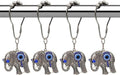 Decorative Elephant Shower Curtain Hooks Rings for Bathroom, Rust Proof Stainless Steel Curtain Ring Set of 12 with Unique Pendant Blue Eye Beads Elephant Theme Bathroom Decor Accessories