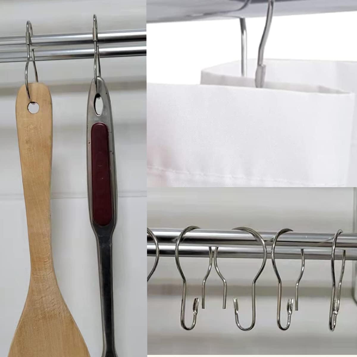 Shower Curtain Rings Hooks, Rust-Resistant Metal Shower Curtain Hooks, Stainless Steel Shower Curtain Rings for Bathroom Shower Curtain Rod (50PCS)