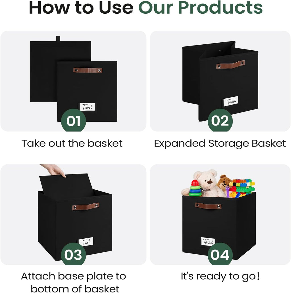 FinishingBo 13 inch Storage Bins with Labels 6 Pack